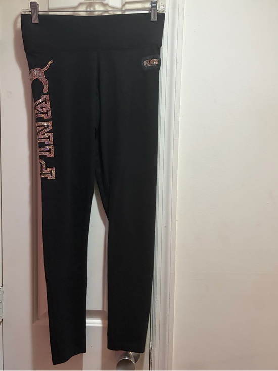 PINK Victoria's Secret Pants - PINK Victoria's Secret Black Logo Leggings with Rose Gold Sequins